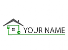Stromleitung, Haus, Strom Stecker und Steckdose, Elektriker Logo