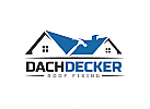 , Zeichen, zweifarbig, Zeichnung, Dach, Dachdecker, Hammer, Mallet, Haus. Logo