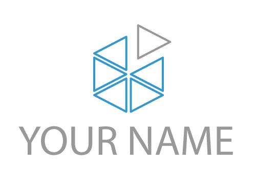 , Viele Dreiecke in blau und grau, Sechseck, Logo