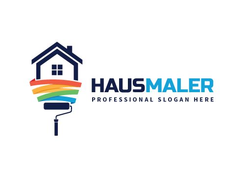 , Zeichen, Signet, Logo, Maler, Farbrolle, Haus, bunt, Logo