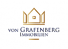 , Zeichnung, Zweifarbig, Signet, Symbol, Logo, Krone, Haus, Immobilien, Makler