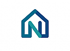 , zweifarbig, Zeichnung, Haus, Immobilie, N, Logo