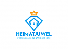 ko, Zeichen, Zuhause, Haus, Heim, Edelstein, Diamant, Krone, Juwel, Immobilien Logo